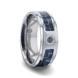 BERLIN Black And Blue Carbon Fiber Titanium Ring Black Sapphire Center Stone