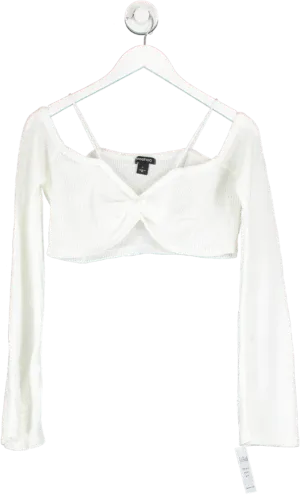 boohoo White Fine Gauge Strappy Bardot Knitted Crop Top UK L