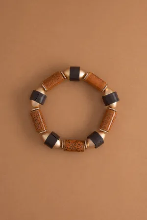 Brown Black Beaded Stretchy Bracelet