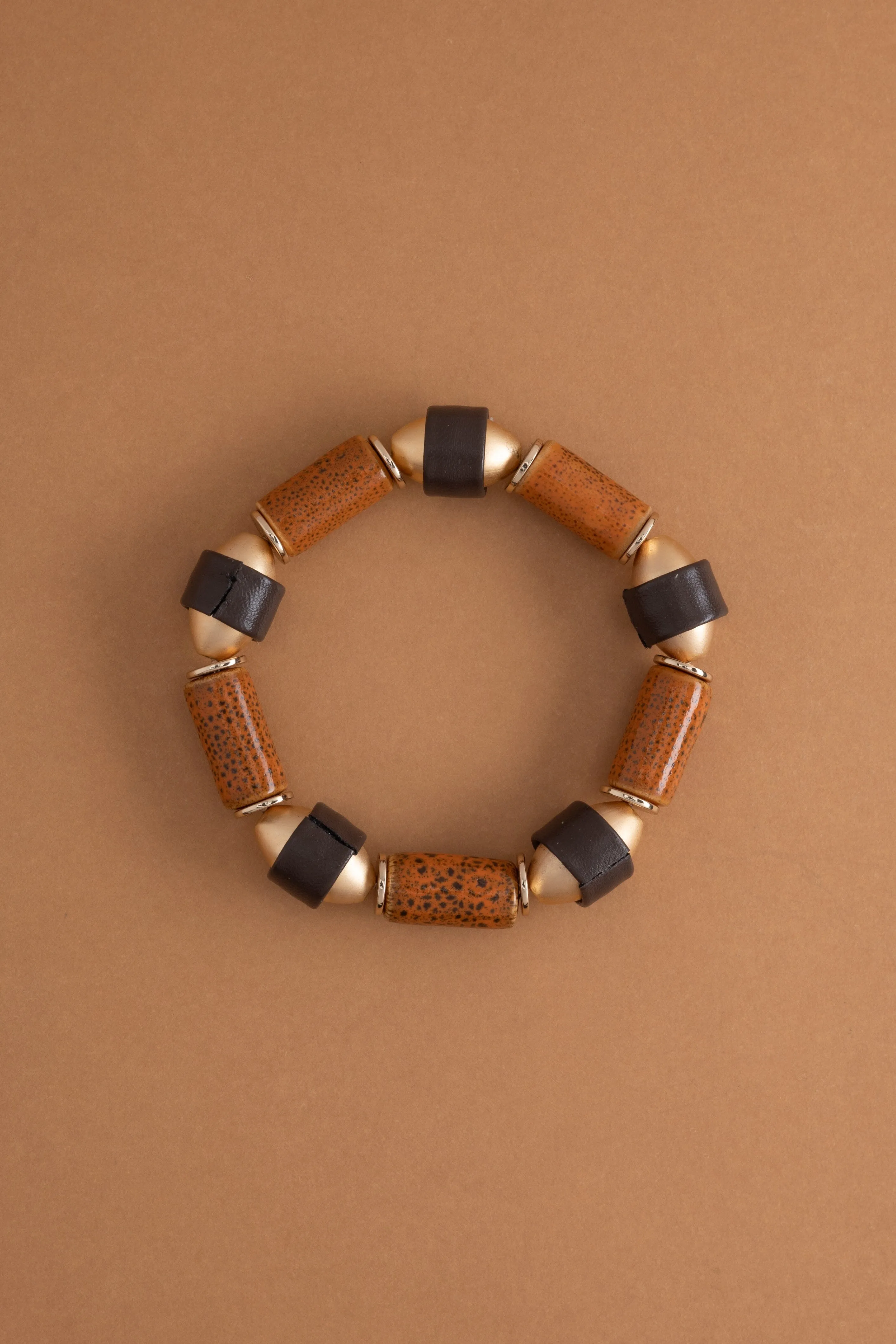 Brown Black Beaded Stretchy Bracelet