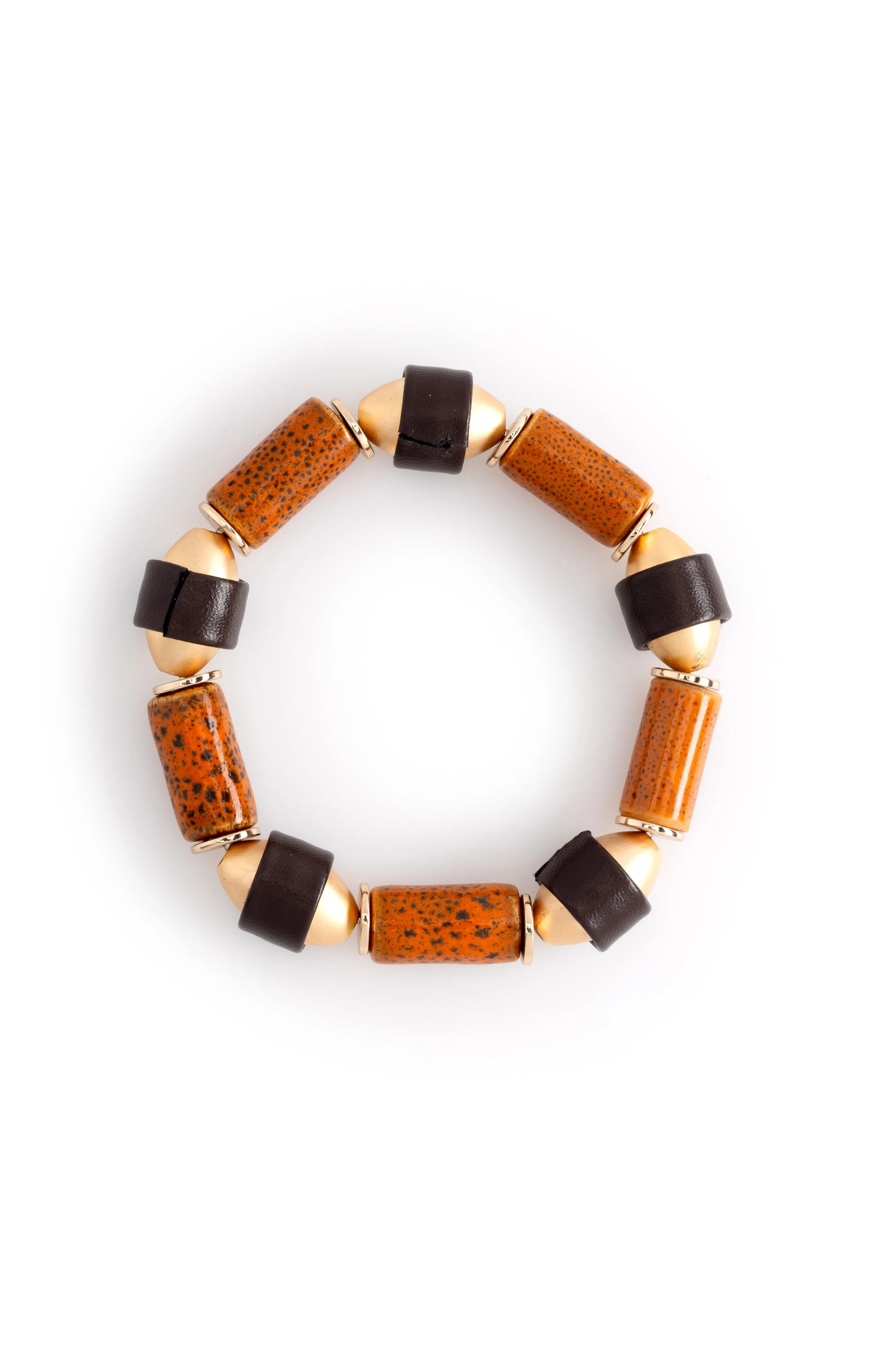 Brown Black Beaded Stretchy Bracelet