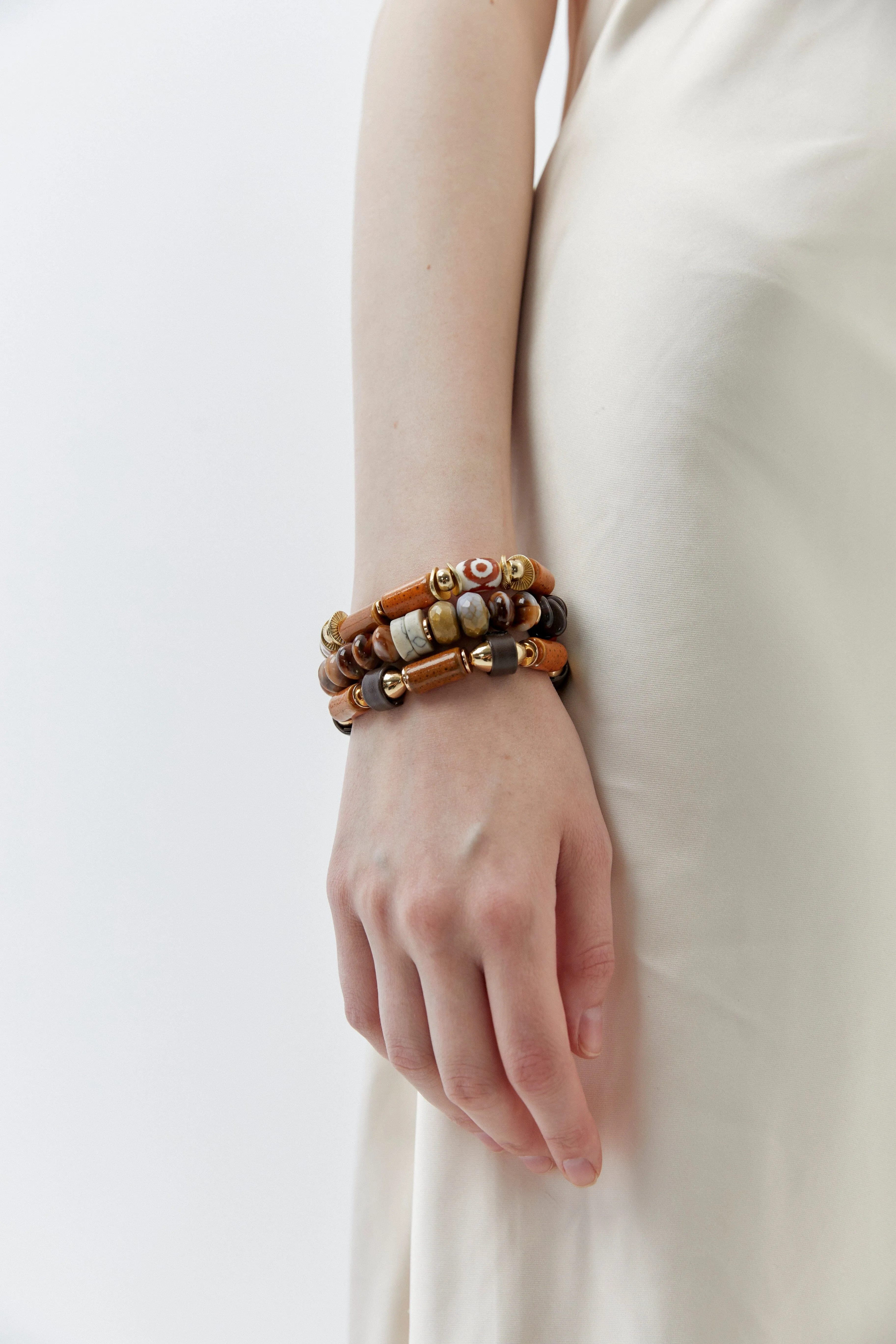 Brown Black Beaded Stretchy Bracelet