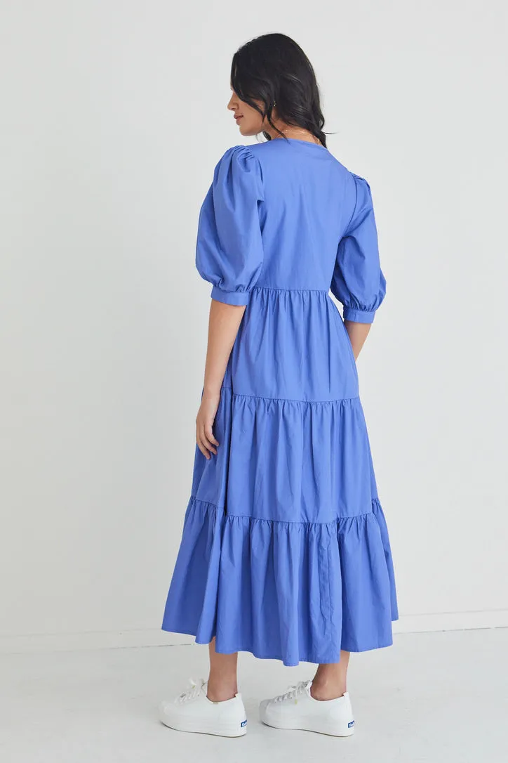 Clarity Periwinkle Puff Sleeve Tiered Maxi Dress