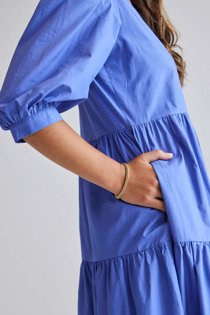 Clarity Periwinkle Puff Sleeve Tiered Maxi Dress