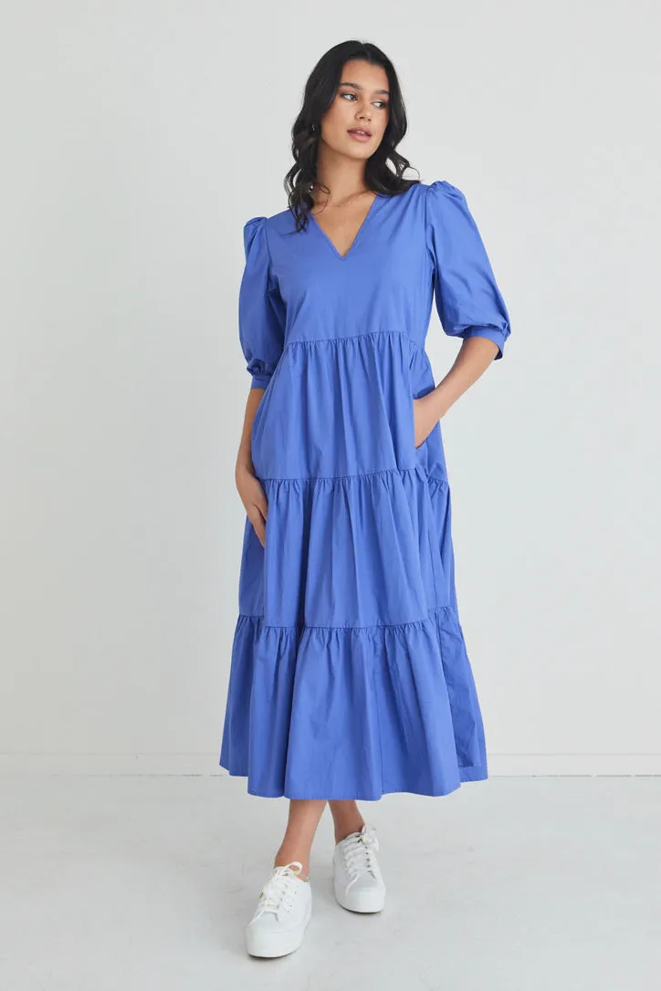 Clarity Periwinkle Puff Sleeve Tiered Maxi Dress