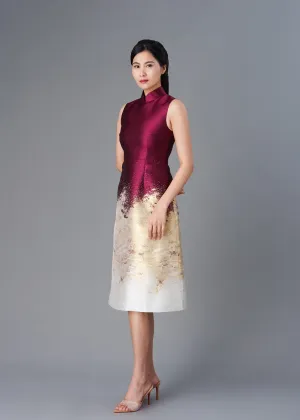 Common Mallows Midi Qipao (Red/ Gold) - RTW