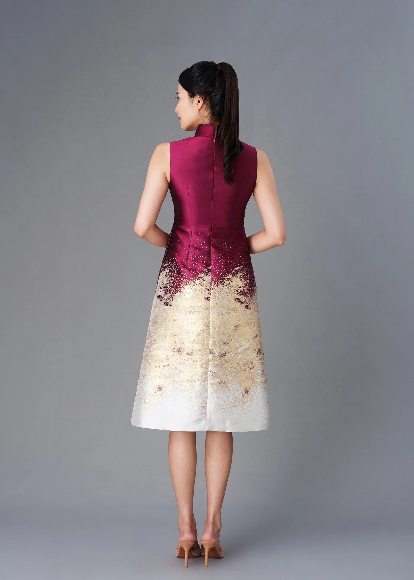 Common Mallows Midi Qipao (Red/ Gold) - RTW