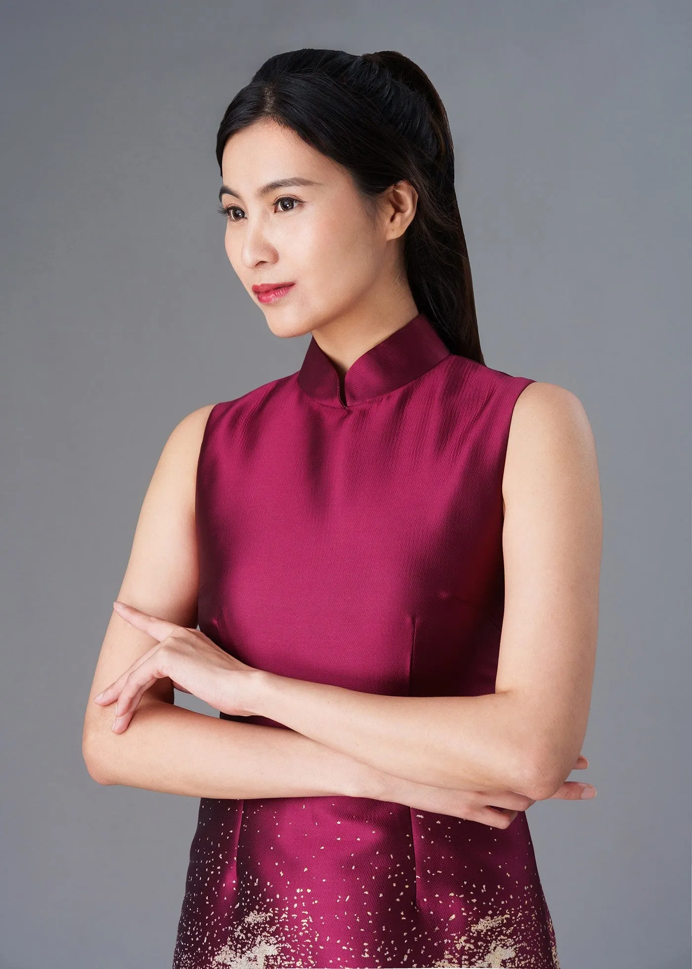 Common Mallows Midi Qipao (Red/ Gold) - RTW
