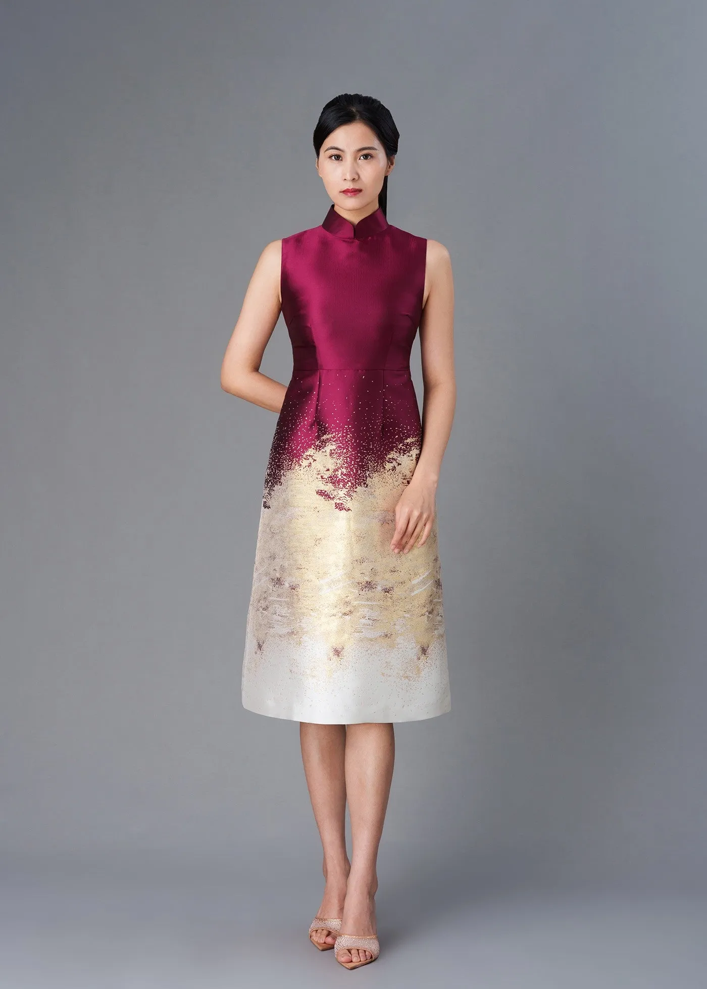 Common Mallows Midi Qipao (Red/ Gold) - RTW