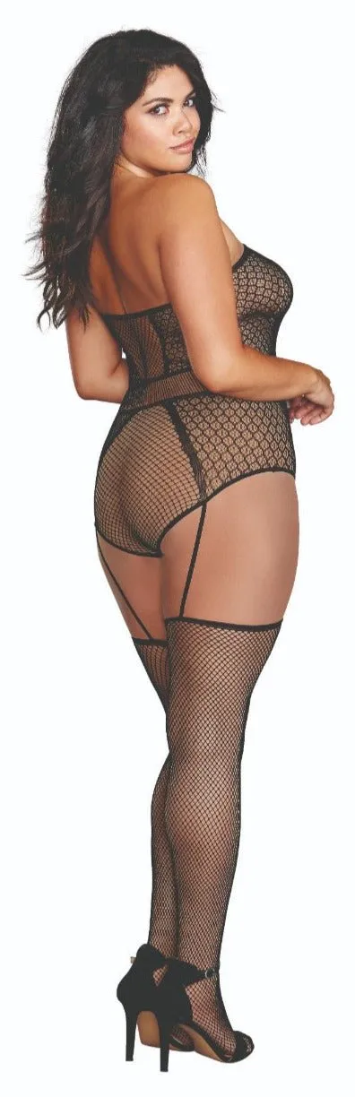 Curve-Enhancing Fishnet and Geometric Teddy Bodystocking
