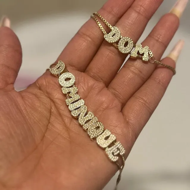 Custom 3D Bubble Crystal Sliding Letter Name Necklace