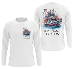 Custom Boat Fishing Long Sleeve American Fishing Shirts, Patriotic Fishing Boat Name Shirt IPHW4780