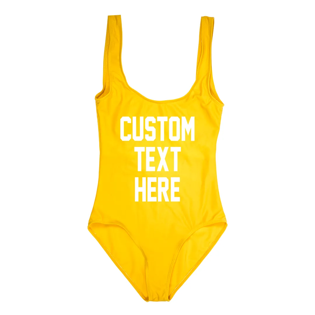 Custom Text Yellow One Piece Swimsuit
