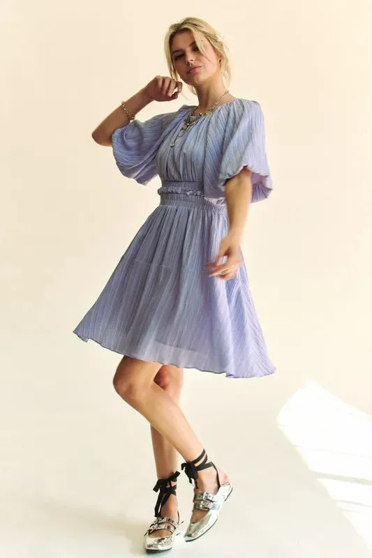 Davi & Dani Back Button Puff Sleeve Mini Dress