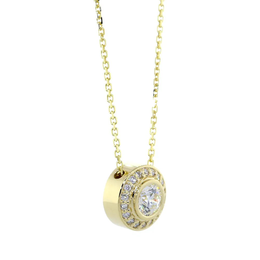 Diamond Halo Semi-Mount Pendant and Chain, 0.30CT, No Center, 18 Inch Chain in 14k Yellow Gold