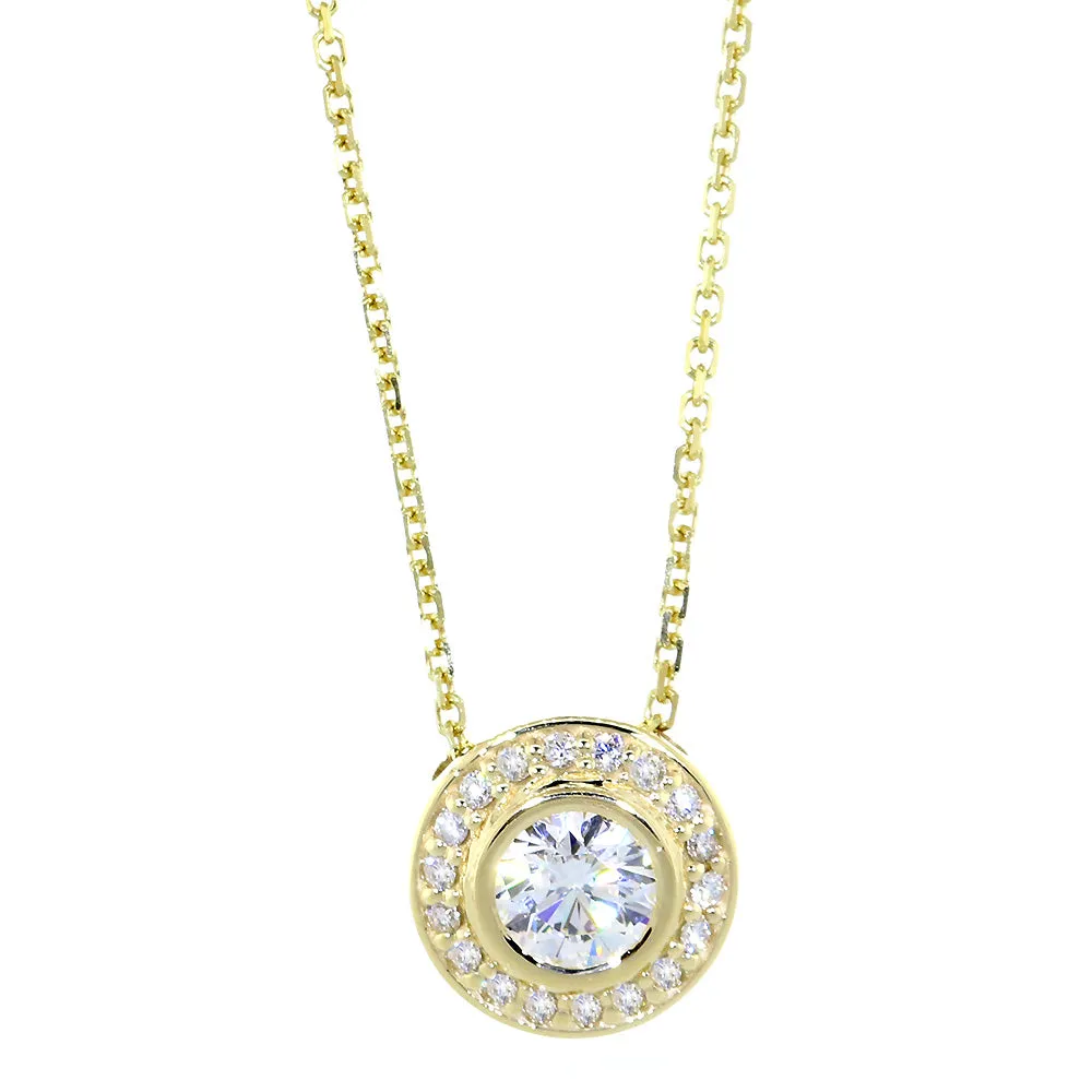 Diamond Halo Semi-Mount Pendant and Chain, 0.30CT, No Center, 18 Inch Chain in 14k Yellow Gold