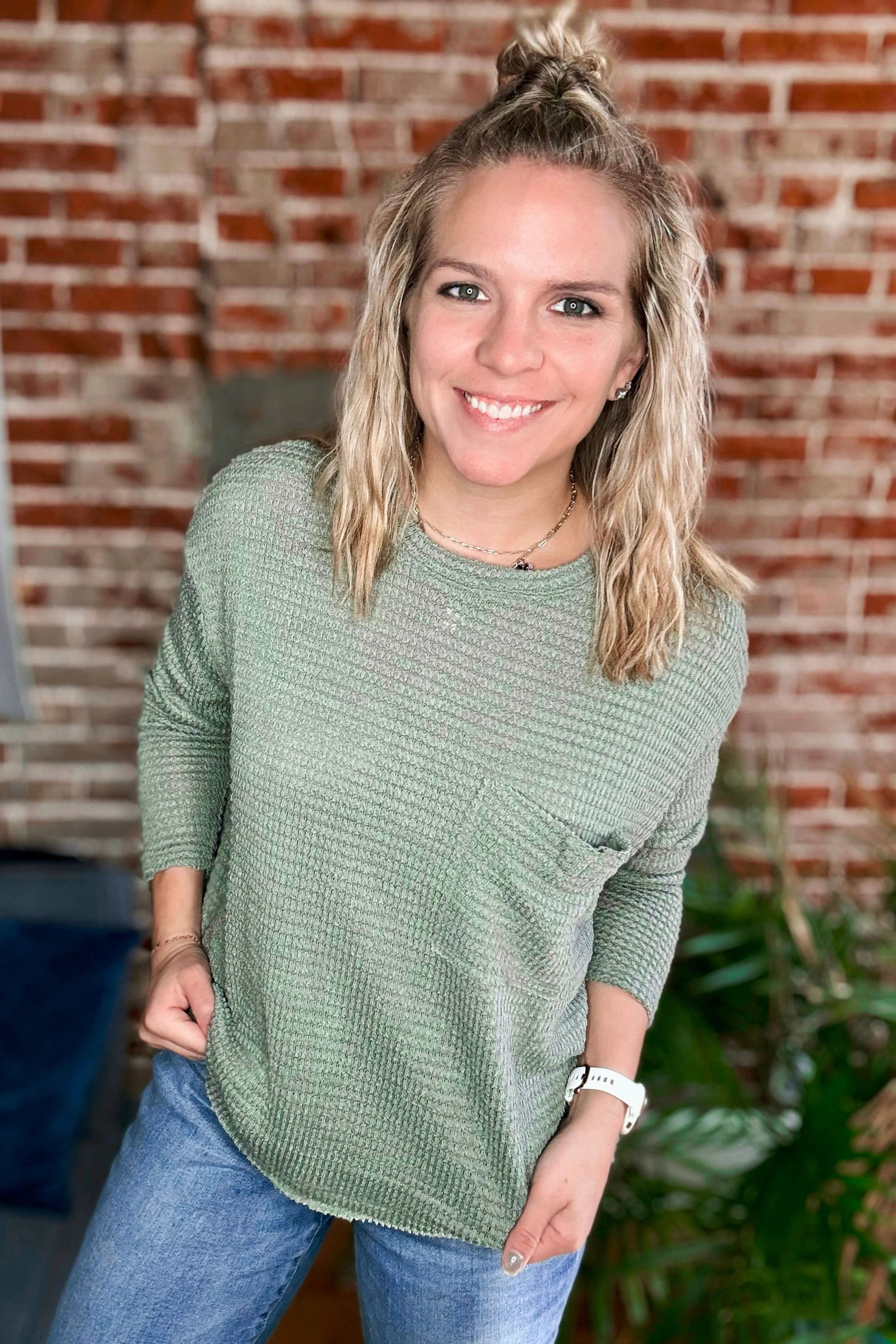 Drop Shoulder Boat Neck Jacquard Sweater •Olive•