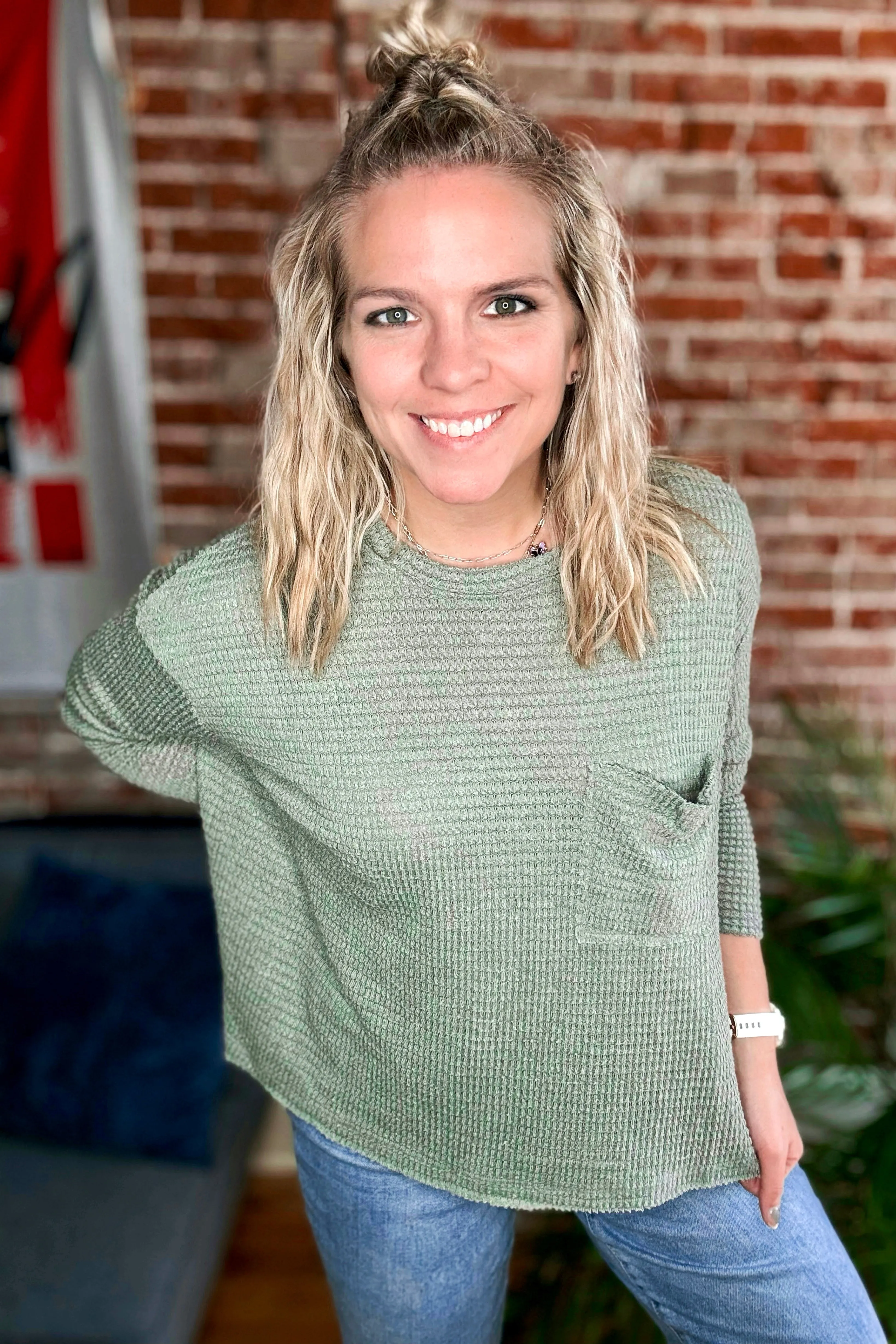 Drop Shoulder Boat Neck Jacquard Sweater •Olive•
