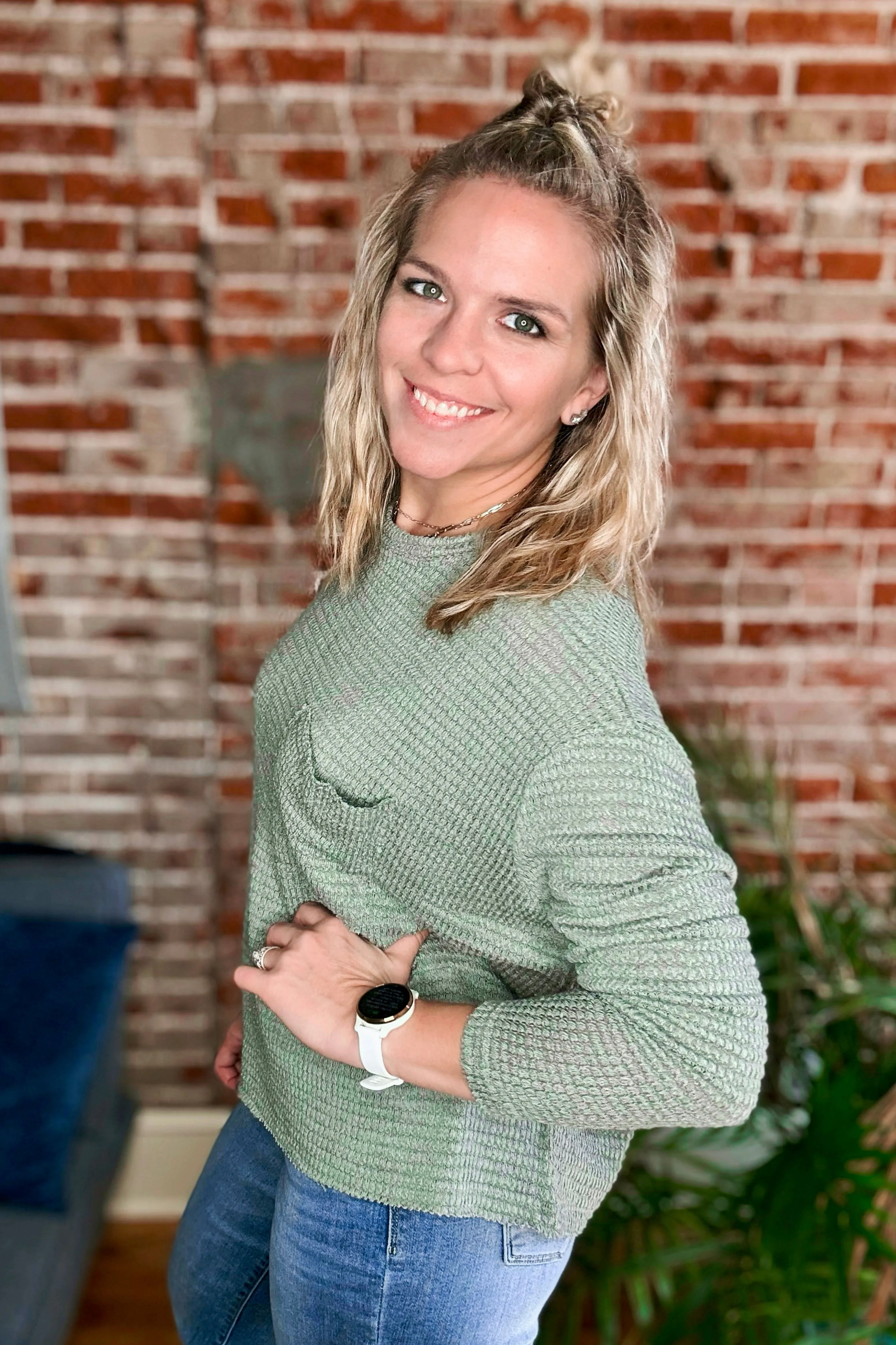 Drop Shoulder Boat Neck Jacquard Sweater •Olive•