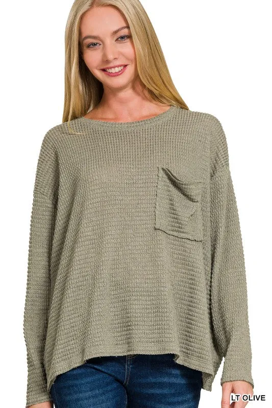 Drop Shoulder Boat Neck Jacquard Sweater •Olive•