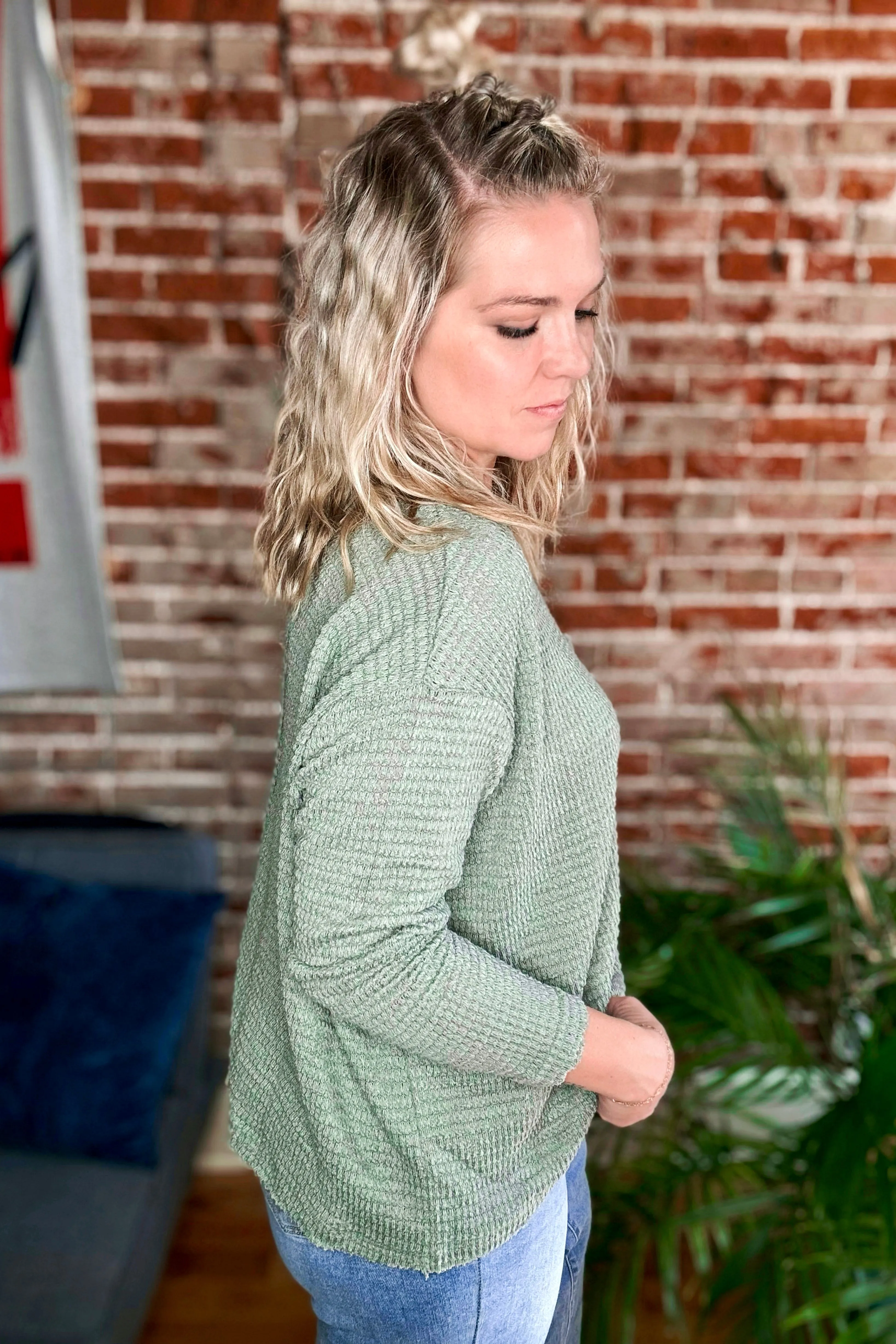 Drop Shoulder Boat Neck Jacquard Sweater •Olive•