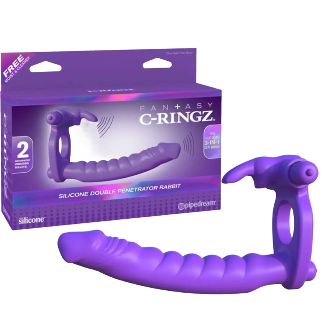 Fantasy C Ringz silicone Double Penetrator Rabbit Cockring Waterproof Purple