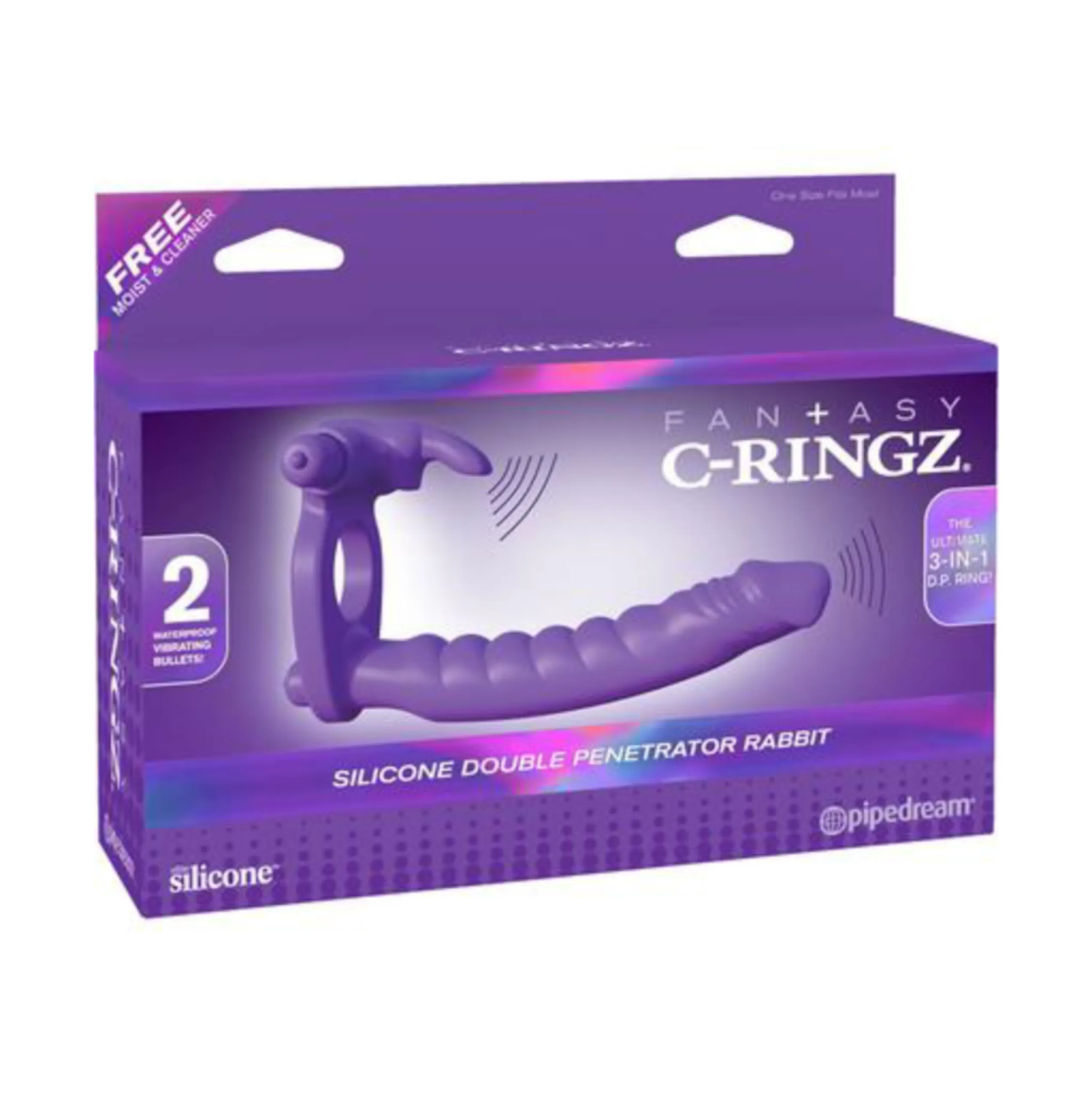 Fantasy C Ringz silicone Double Penetrator Rabbit Cockring Waterproof Purple