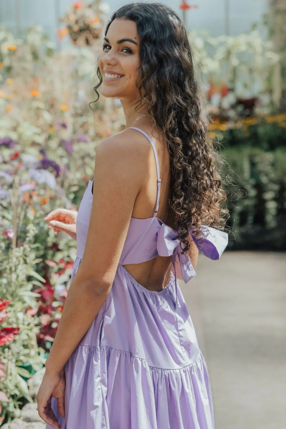 Galaxy Lilac Poplin Tie Back Tiered Strappy Maxi Dress