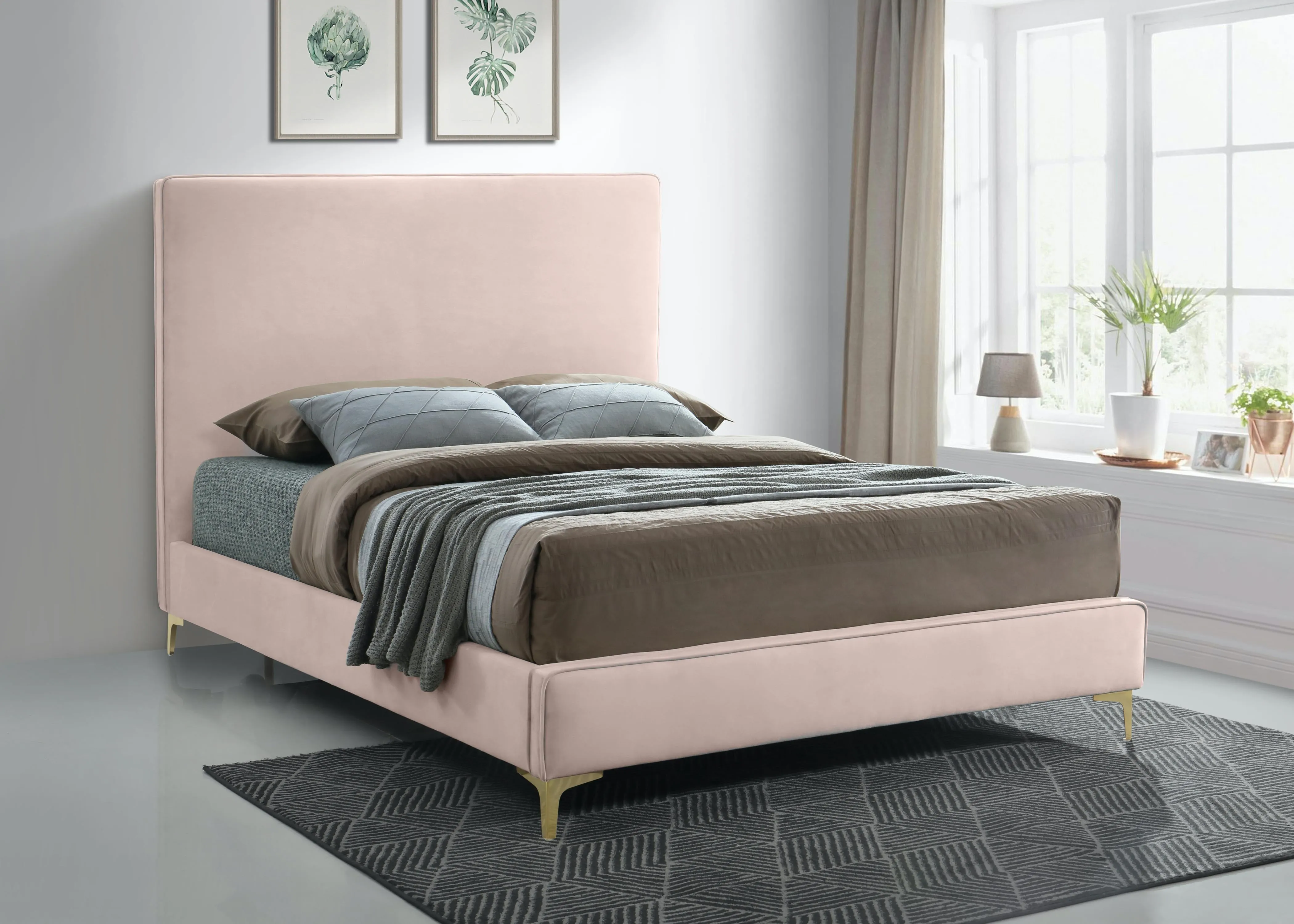 Geri Pink Velvet King Bed