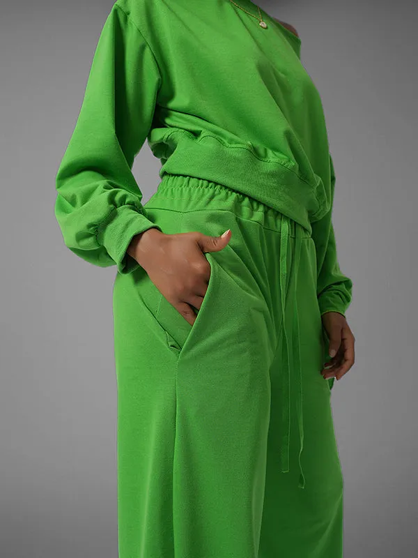 Gorgeousladie One Tied Sleeve Sweatshirt & Wide Leg Pants Set