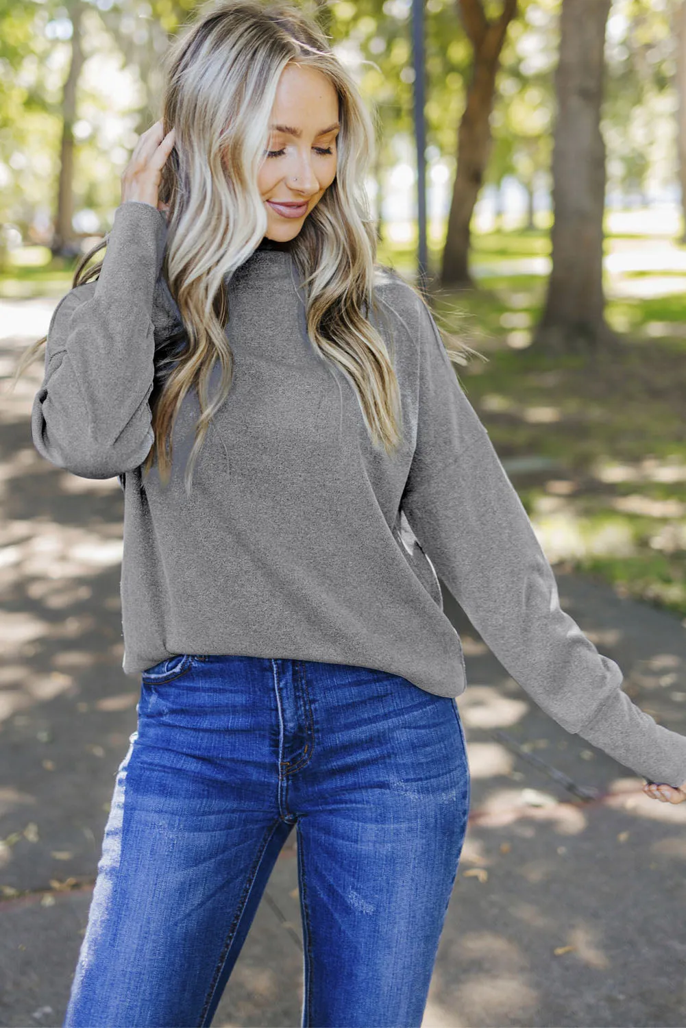 Gray Ribbed Zip Knit Top