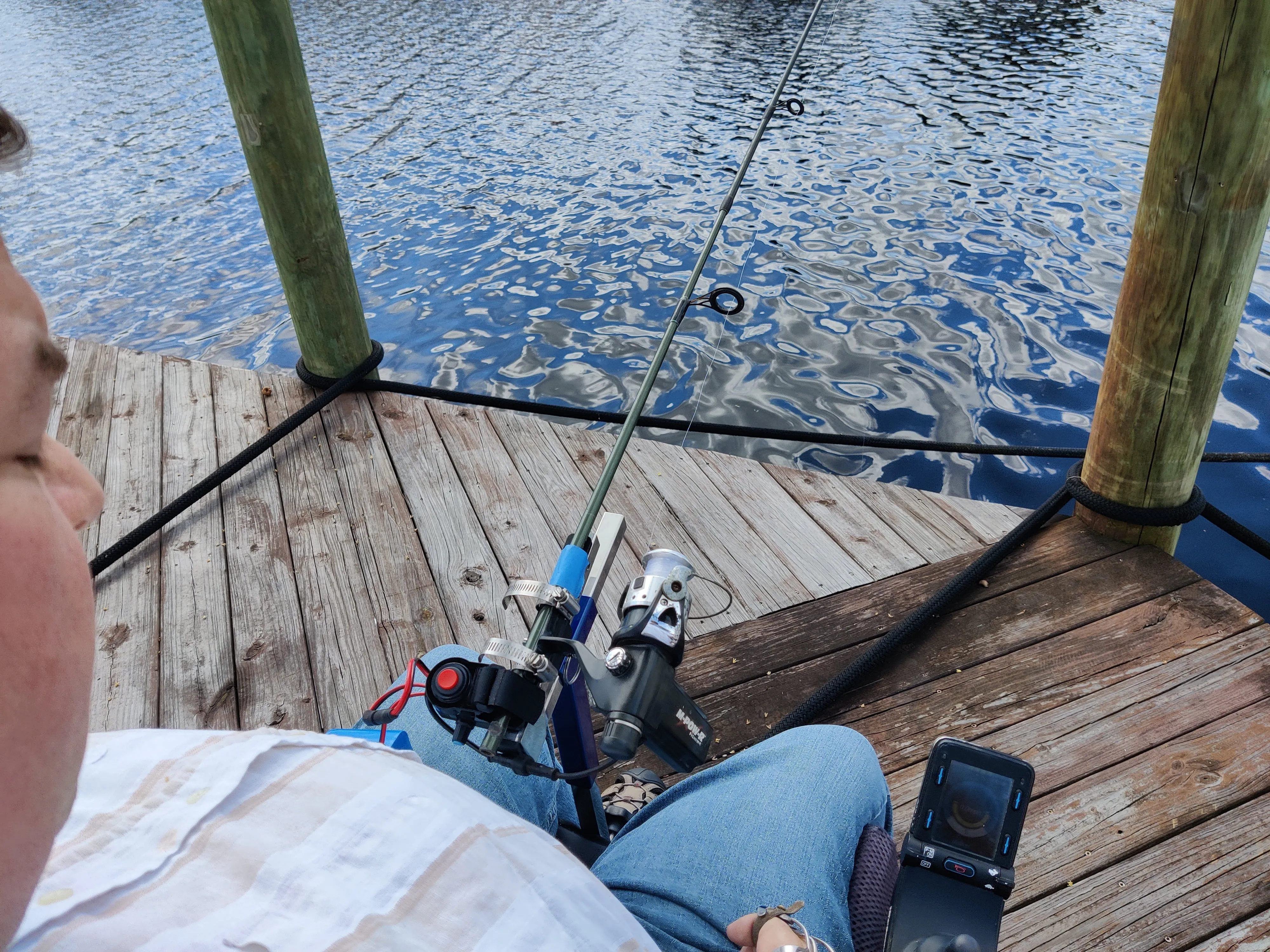 Hands-on Adjustable, Hinged Fish Fighting Rod Holder for Wheelchair Seat