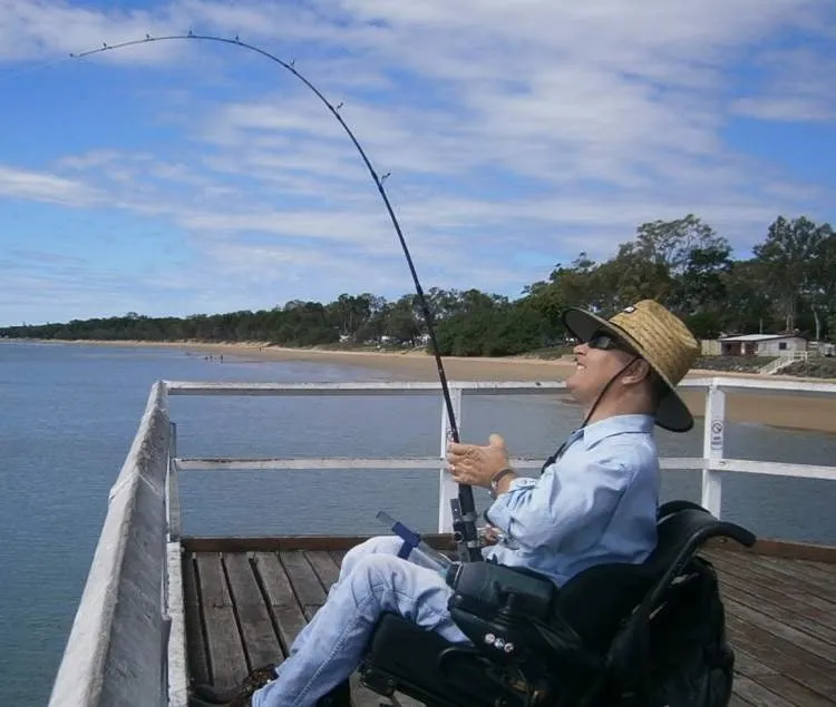 Hands-on Adjustable, Hinged Fish Fighting Rod Holder for Wheelchair Seat