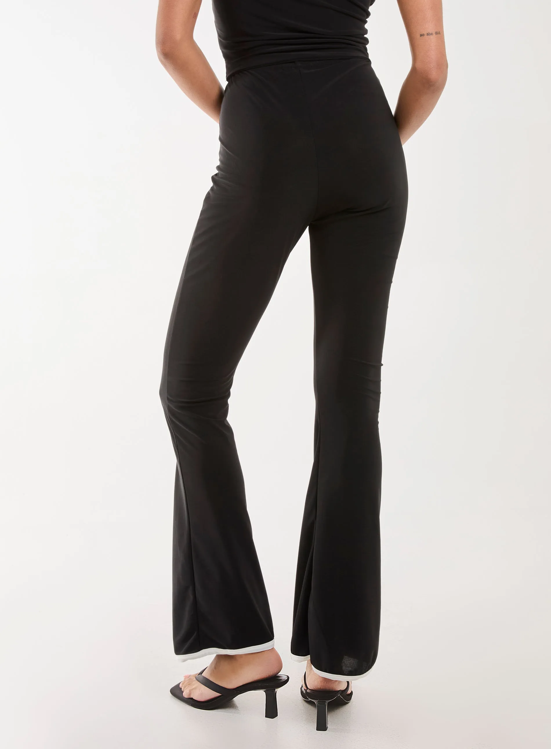 High Waisted Bow Detail Piping Flares