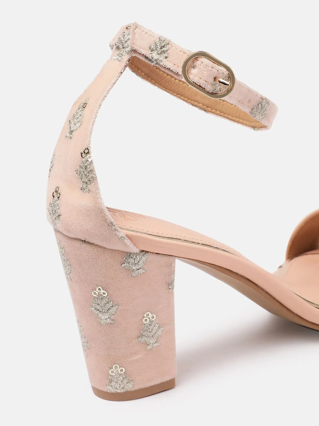 House of Pataudi Floral Embellished Block Heels
