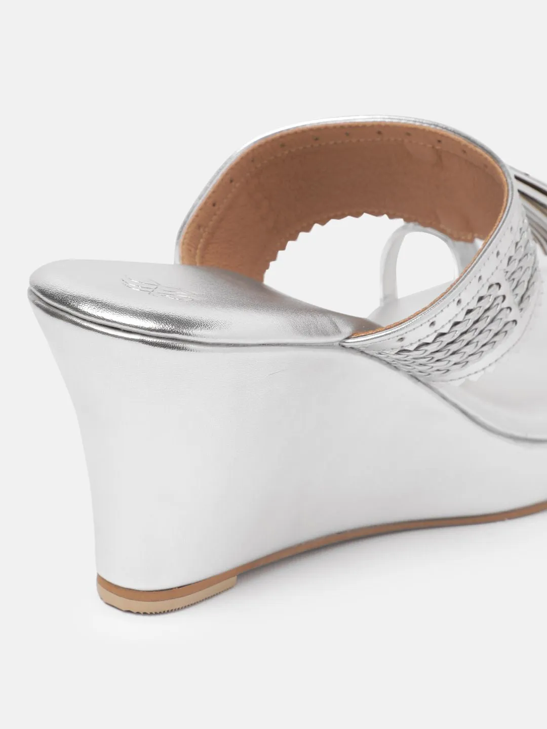 House of Pataudi Open-Toe Woven Design Wedge Heels with Tassels