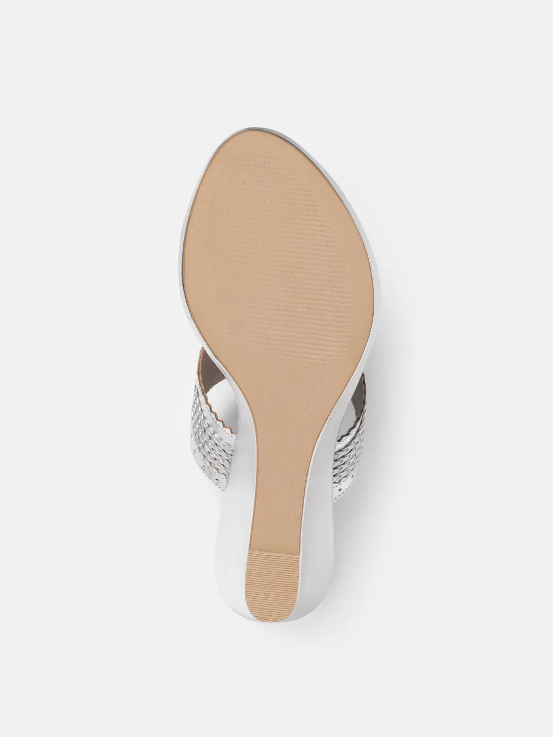 House of Pataudi Open-Toe Woven Design Wedge Heels with Tassels