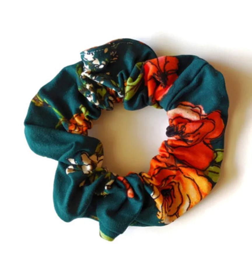 Hunter Green Floral Scrunchie