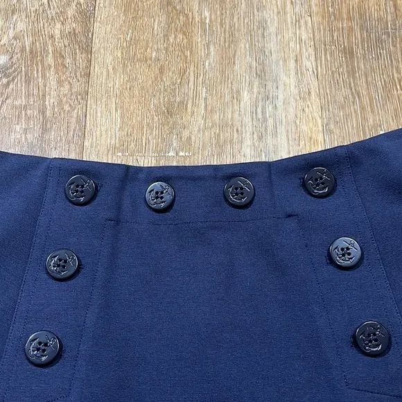 J. Crew Navy Ponte A-Line Skirt EUC Size 8 Cotton Blend Nautical Sailor Anchor