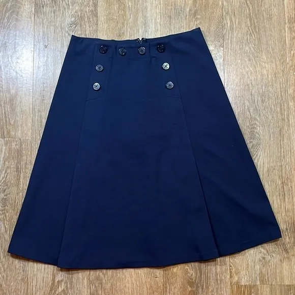 J. Crew Navy Ponte A-Line Skirt EUC Size 8 Cotton Blend Nautical Sailor Anchor