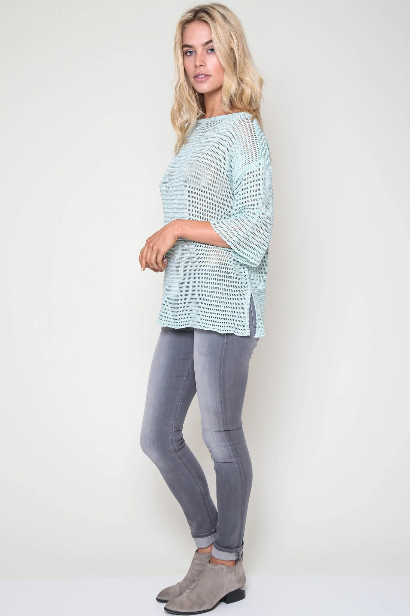 Jagger Semi-Sheer Pullover in Mint Leaf