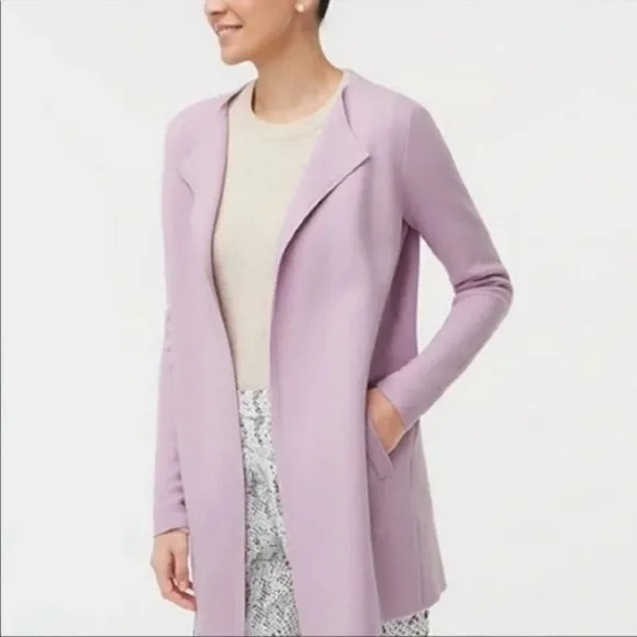 J.Crew Juliette Collarless Open Cardigan Pink Knit Sweater Blazer Pockets Size L