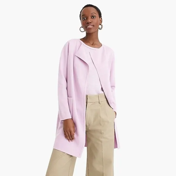 J.Crew Juliette Collarless Open Cardigan Pink Knit Sweater Blazer Pockets Size L