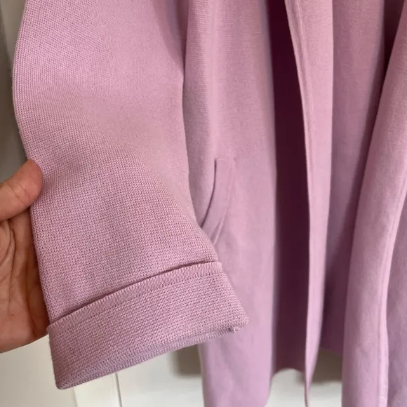 J.Crew Juliette Collarless Open Cardigan Pink Knit Sweater Blazer Pockets Size L