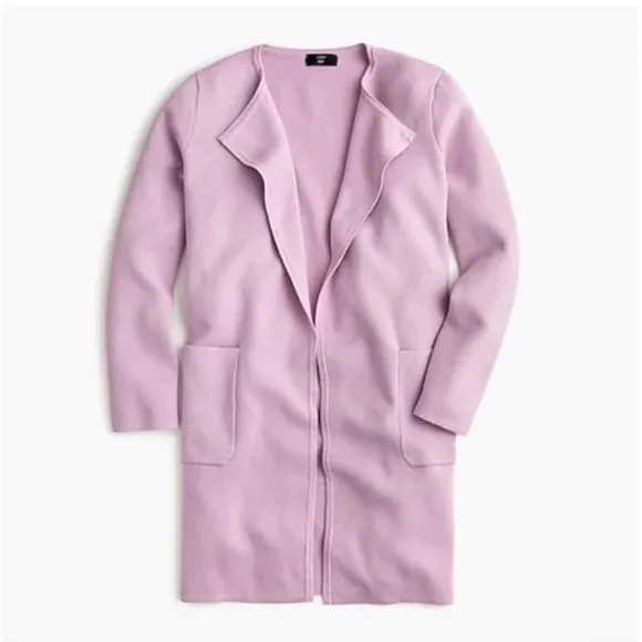 J.Crew Juliette Collarless Open Cardigan Pink Knit Sweater Blazer Pockets Size L