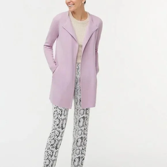 J.Crew Juliette Collarless Open Cardigan Pink Knit Sweater Blazer Pockets Size L