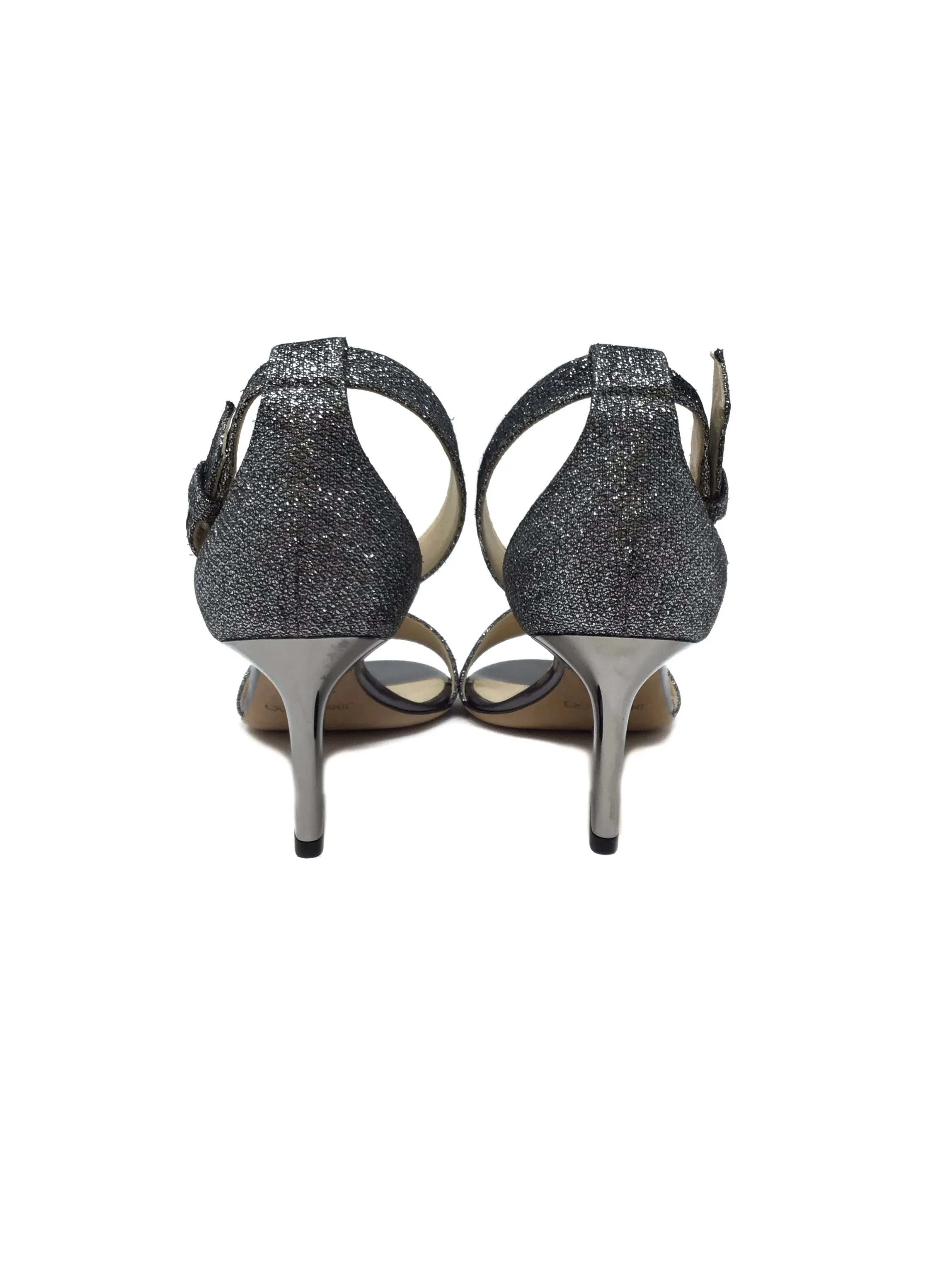 Jimmy Choo W Shoe Size 38 'Edina' Glitter Lamé Open Toe Kitten Heel