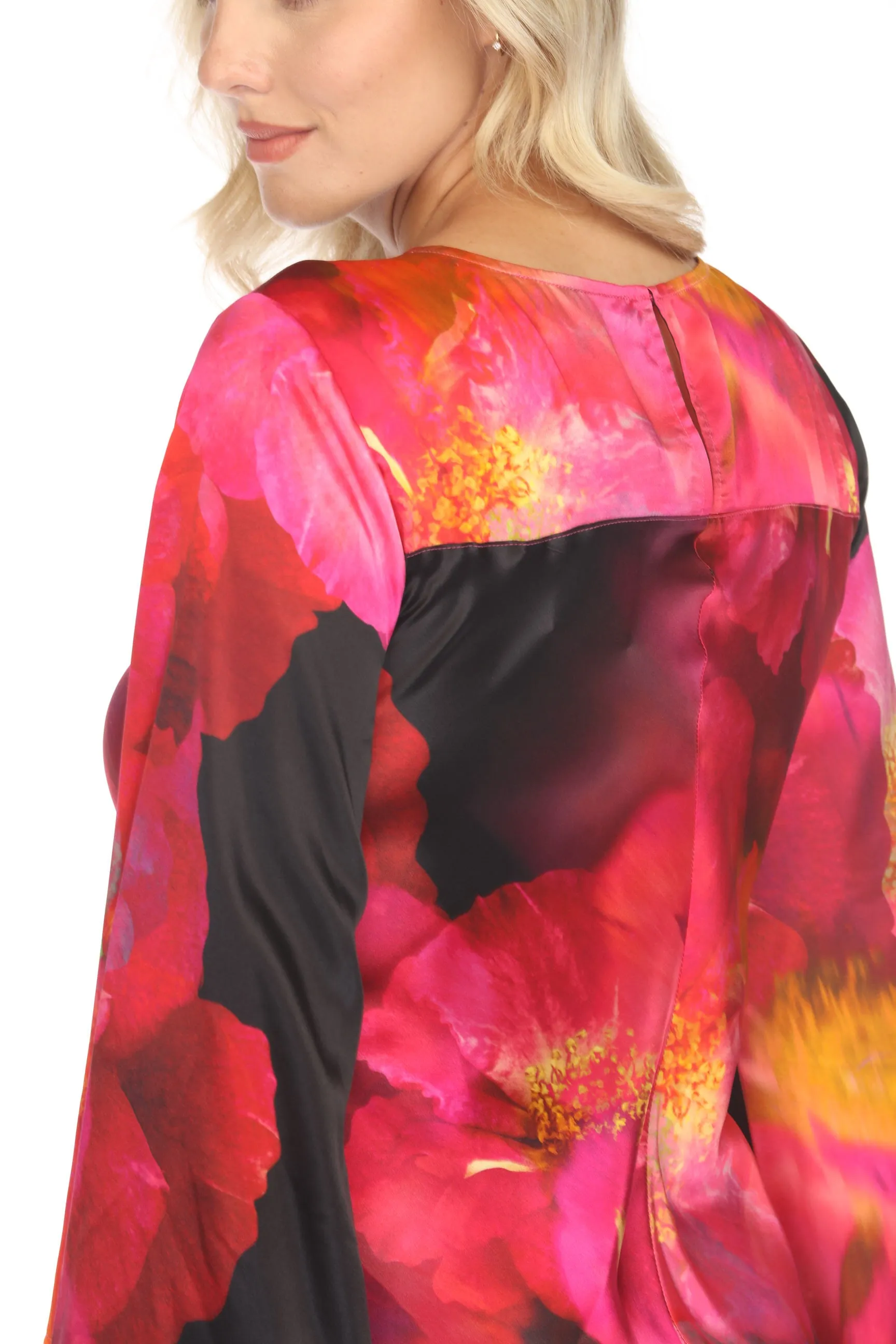 Johnny Was Workshop Floral Silk Kimono Sleeve Midi Dress W37824 Boho Chic