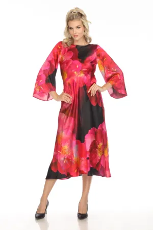Johnny Was Workshop Floral Silk Kimono Sleeve Midi Dress W37824 Boho Chic