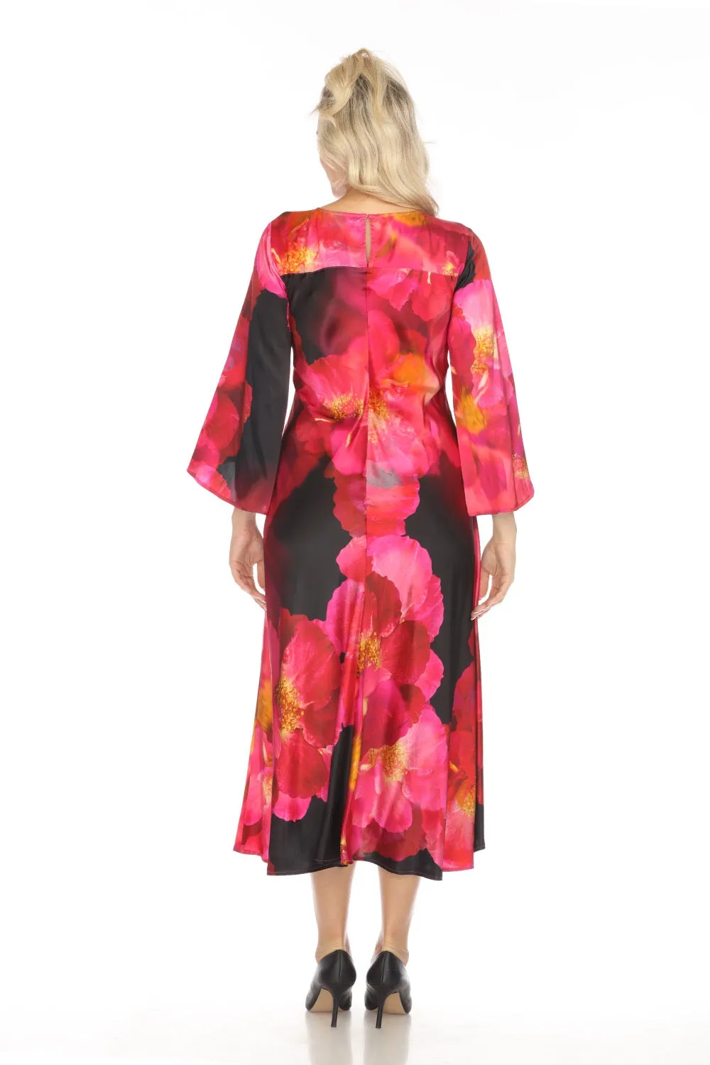 Johnny Was Workshop Floral Silk Kimono Sleeve Midi Dress W37824 Boho Chic
